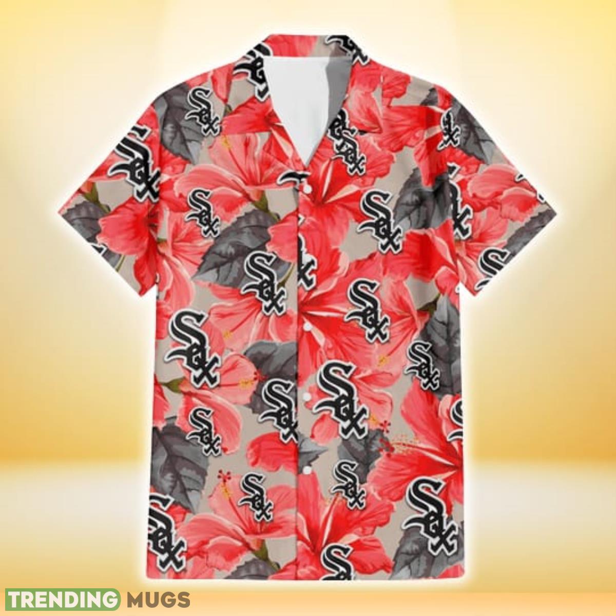 Chicago White Sox Red Hibiscus Gray Leaf Beige Background 3D Hawaiian Shirt Gift For Fans Hawaiian Shirt Chicago White Sox Red Hibiscus Gray Leaf Beige Background 3D Hawaiian Shirt Gift For Fans Hawaiian Shirt