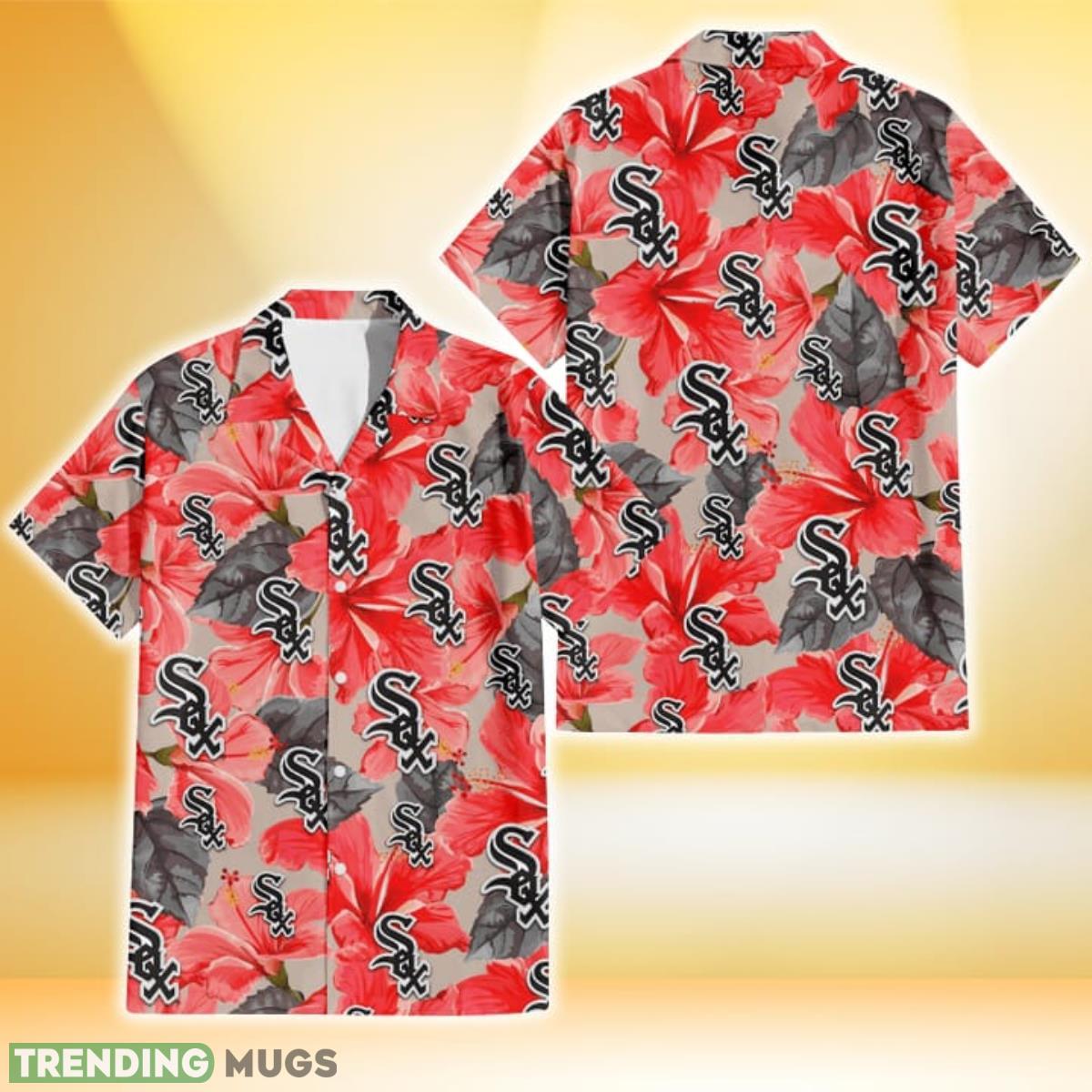 Chicago White Sox Red Hibiscus Gray Leaf Beige Background 3D Hawaiian Shirt Gift For Fans Product Photo 1 Chicago White Sox Red Hibiscus Gray Leaf Beige Background 3D Hawaiian Shirt Gift For Fans Product Photo 1