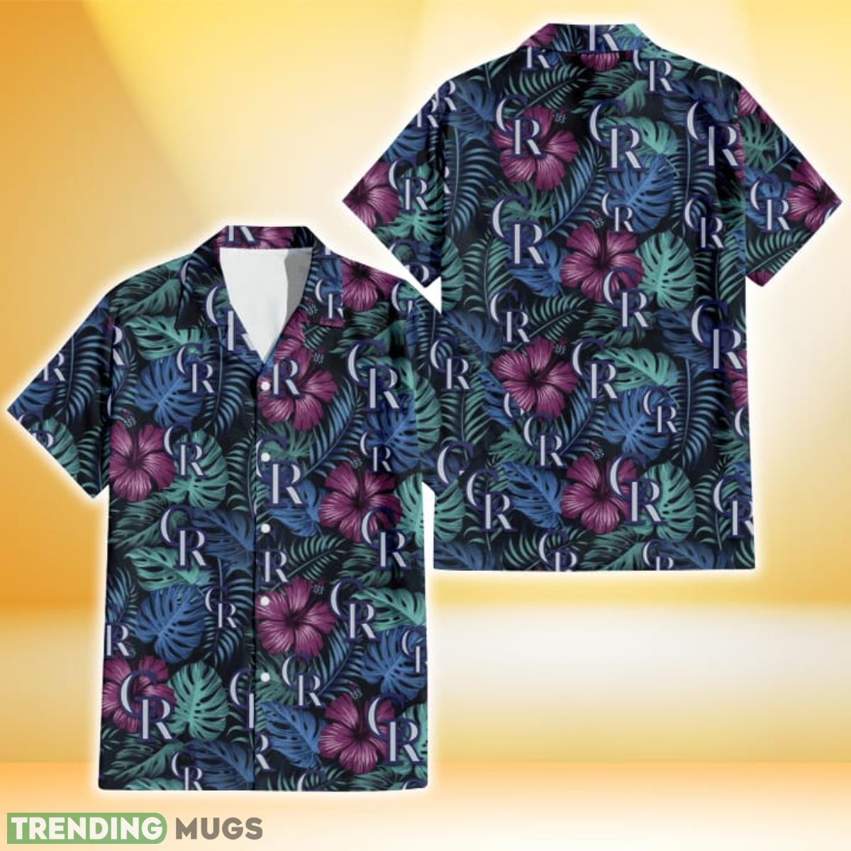 Colorado Rockies Dark Magenta Green Leaf Black Background 3D Hawaiian Shirt Gift For Fans Product Photo 1
