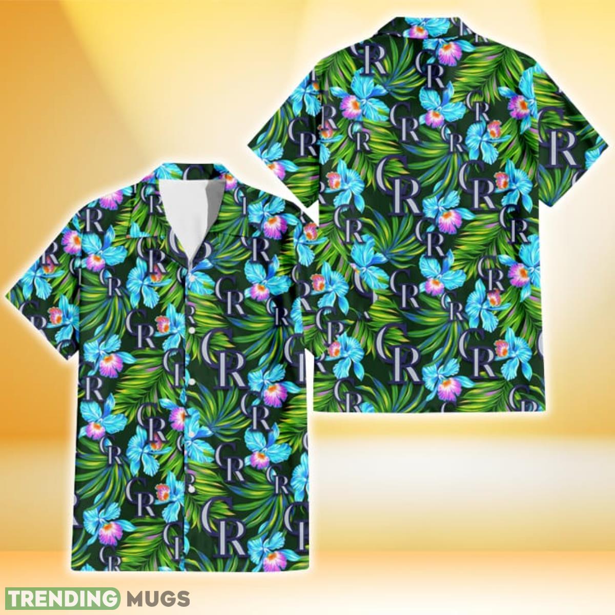 Colorado Rockies Electro Color Hibiscus Black Background 3D Hawaiian Shirt Gift For Fans Product Photo 1