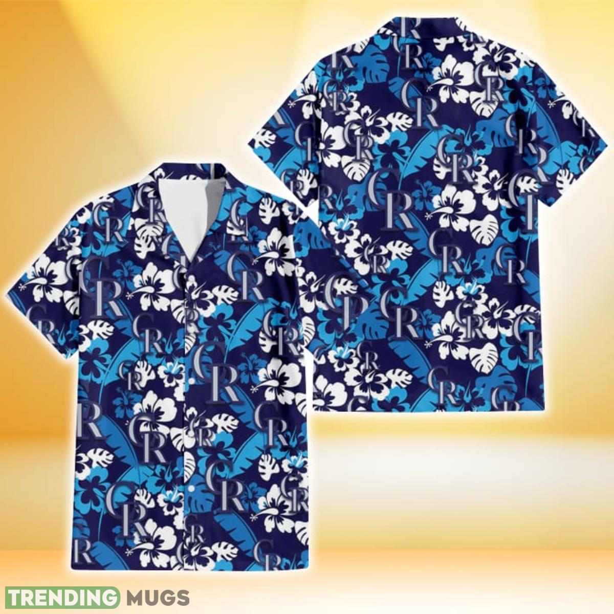 Colorado Rockies Light Blue Hibiscus Banana Leaf Navy Background 3D Hawaiian Shirt Gift For Fans Product Photo 1