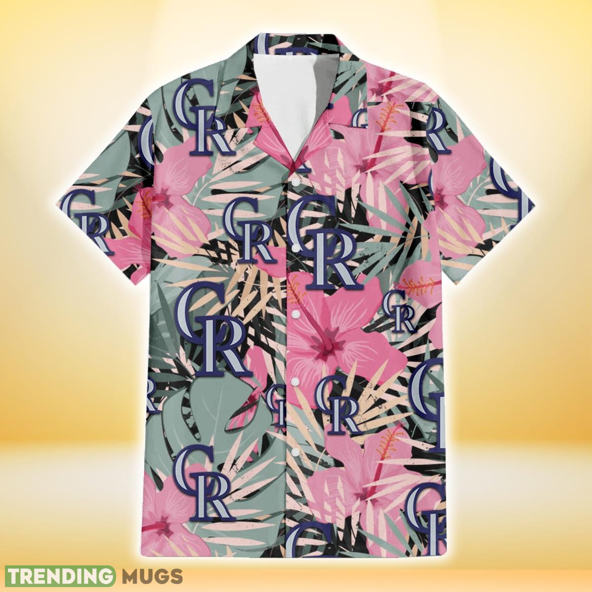 Colorado Rockies Light Pink Hibiscus Pale Green Leaf Black Background 3D Hawaiian Shirt Gift For Fans Hawaiian Shirt Colorado Rockies Light Pink Hibiscus Pale Green Leaf Black Background 3D Hawaiian Shirt Gift For Fans Hawaiian Shirt