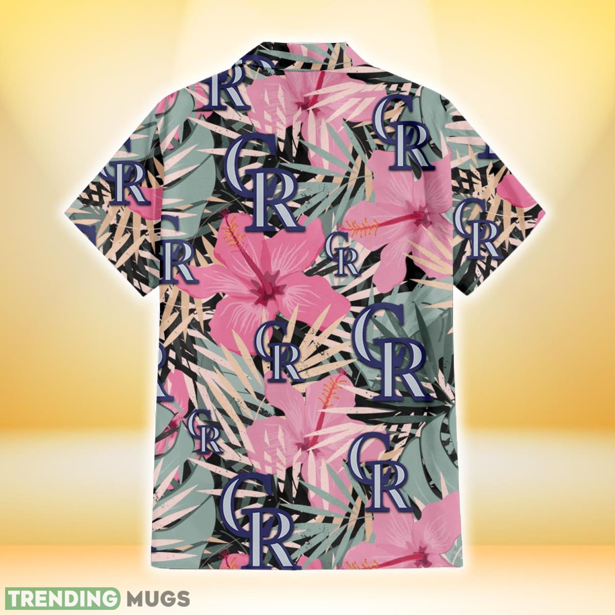 Colorado Rockies Light Pink Hibiscus Pale Green Leaf Black Background 3D Hawaiian Shirt Gift For Fans Hawaiian Shirt Colorado Rockies Light Pink Hibiscus Pale Green Leaf Black Background 3D Hawaiian Shirt Gift For Fans Hawaiian Shirt