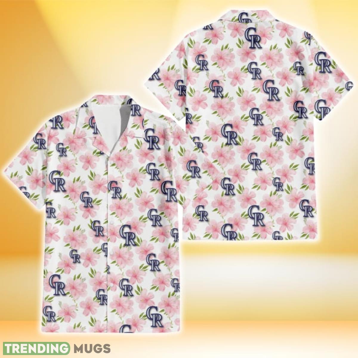Colorado Rockies Light Pink Hibiscus White Background 3D Hawaiian Shirt Gift For Fans Product Photo 1