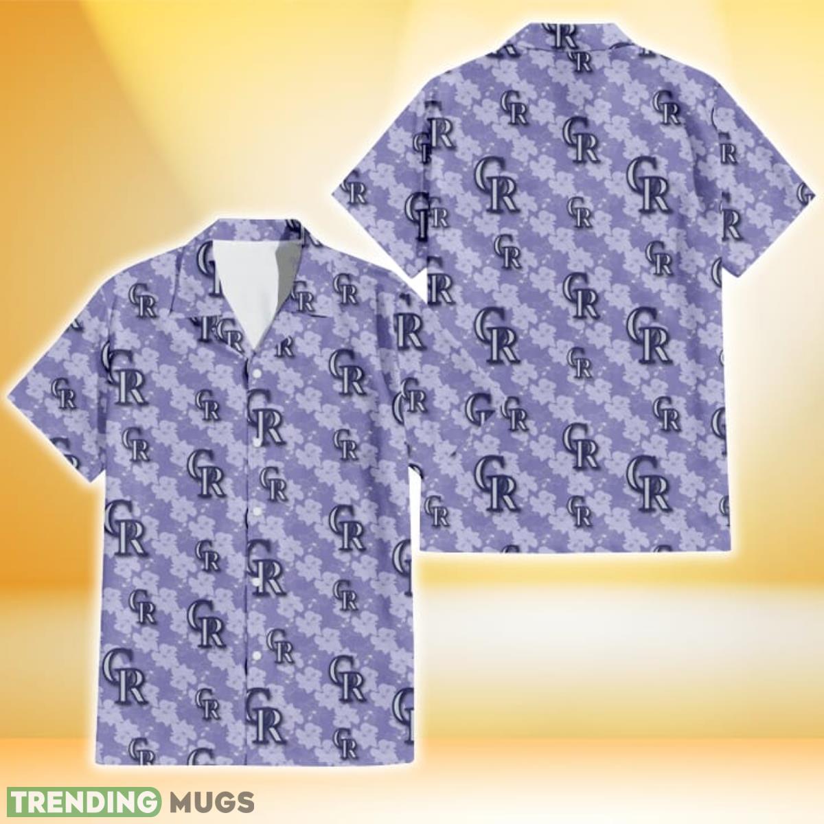 Colorado Rockies Light Purple Hibiscus Pattern Stripe Powder Purple 3D Hawaiian Shirt Gift For Fans Product Photo 1