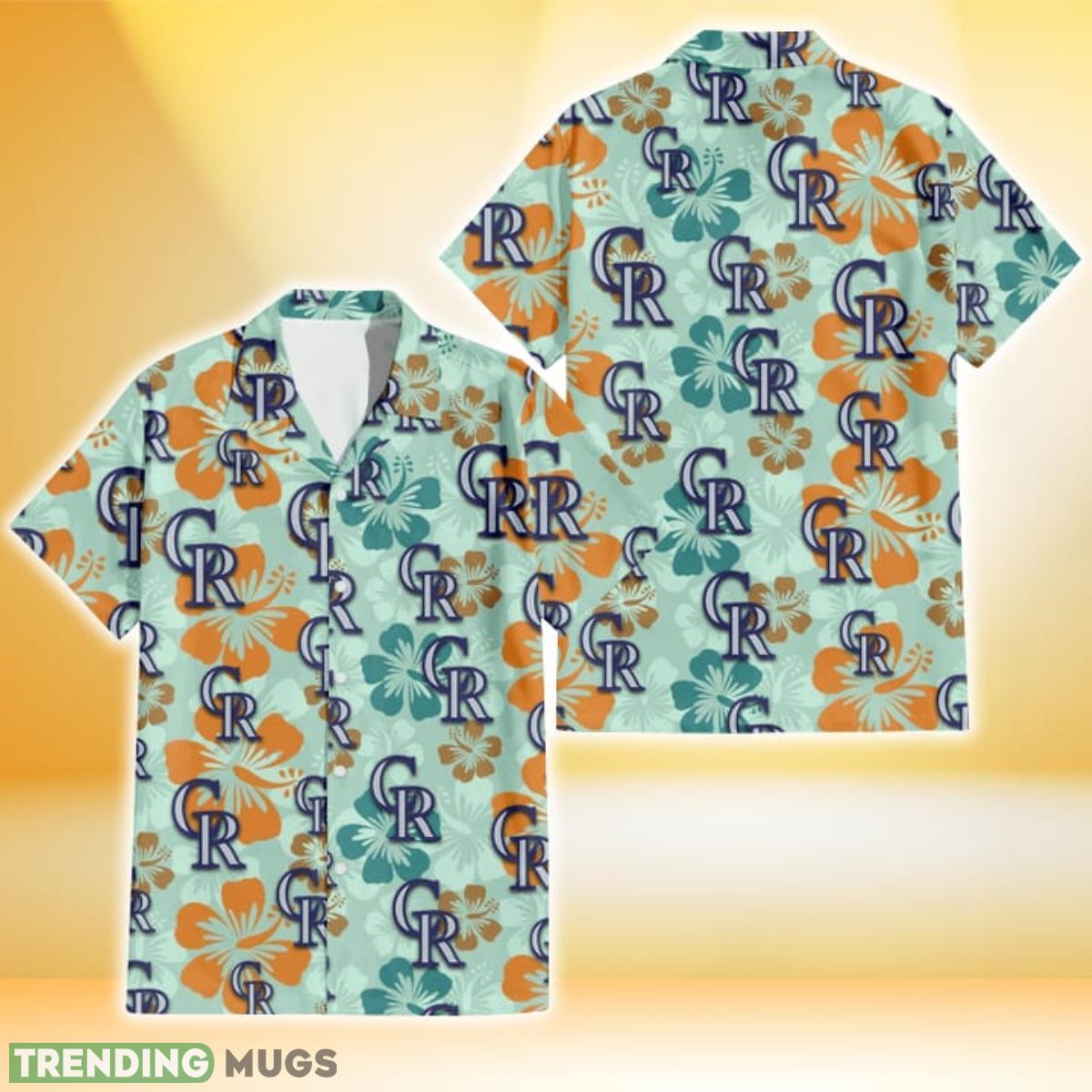 Colorado Rockies Orange Green Hibiscus Pale Green Background 3D Hawaiian Shirt Gift For Fans Product Photo 1 Colorado Rockies Orange Green Hibiscus Pale Green Background 3D Hawaiian Shirt Gift For Fans Product Photo 1