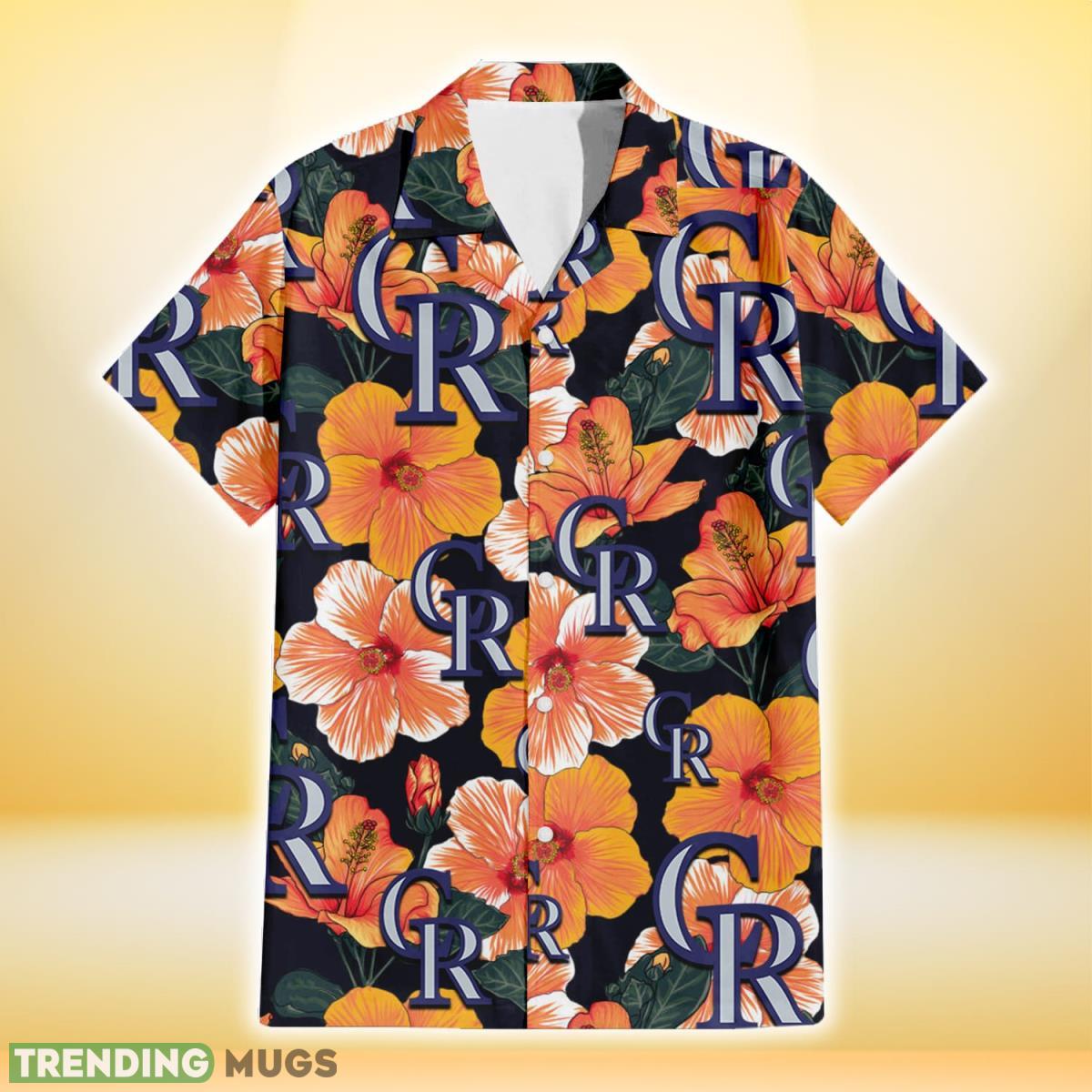 Colorado Rockies Orange Hibiscus Dark Green Leaf Black Background 3D Hawaiian Shirt Gift For Fans Hawaiian Shirt Colorado Rockies Orange Hibiscus Dark Green Leaf Black Background 3D Hawaiian Shirt Gift For Fans Hawaiian Shirt