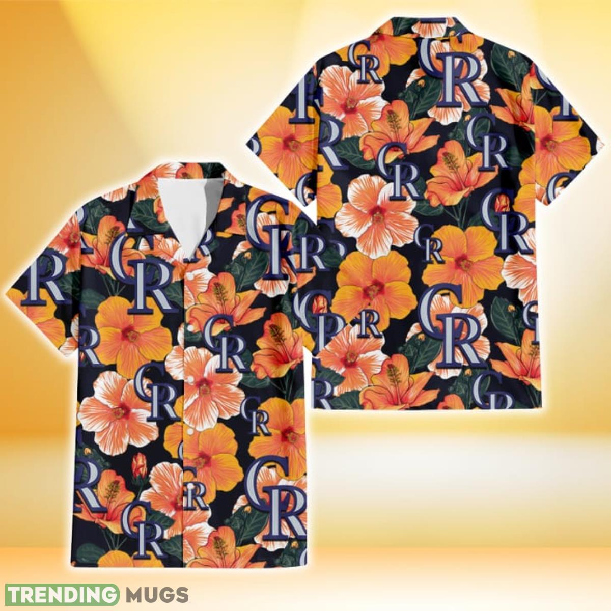 Colorado Rockies Orange Hibiscus Dark Green Leaf Black Background 3D Hawaiian Shirt Gift For Fans Product Photo 1 Colorado Rockies Orange Hibiscus Dark Green Leaf Black Background 3D Hawaiian Shirt Gift For Fans Product Photo 1