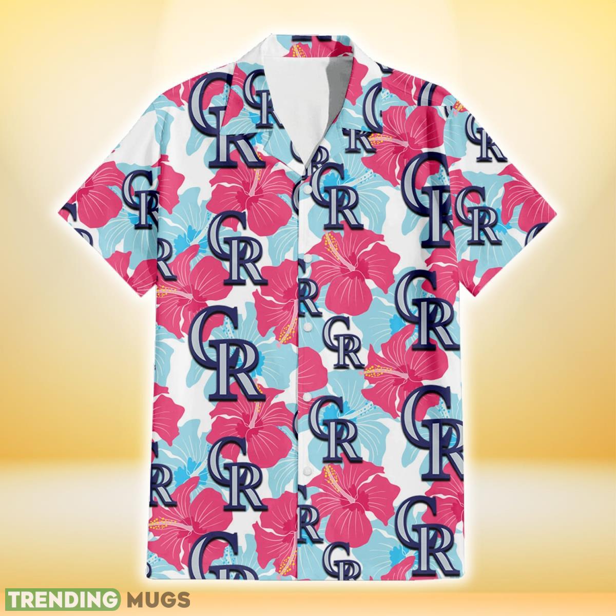 Colorado Rockies Pink Blue Hibiscus White Background 3D Hawaiian Shirt Gift For Fans Hawaiian Shirt Colorado Rockies Pink Blue Hibiscus White Background 3D Hawaiian Shirt Gift For Fans Hawaiian Shirt