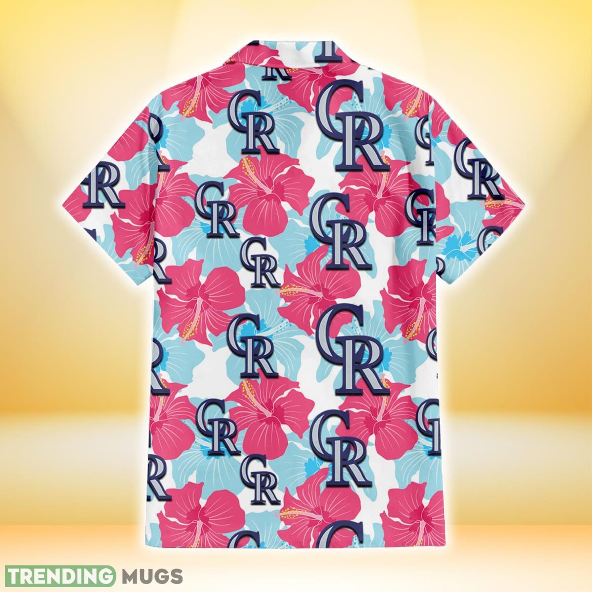 Colorado Rockies Pink Blue Hibiscus White Background 3D Hawaiian Shirt Gift For Fans Hawaiian Shirt Colorado Rockies Pink Blue Hibiscus White Background 3D Hawaiian Shirt Gift For Fans Hawaiian Shirt