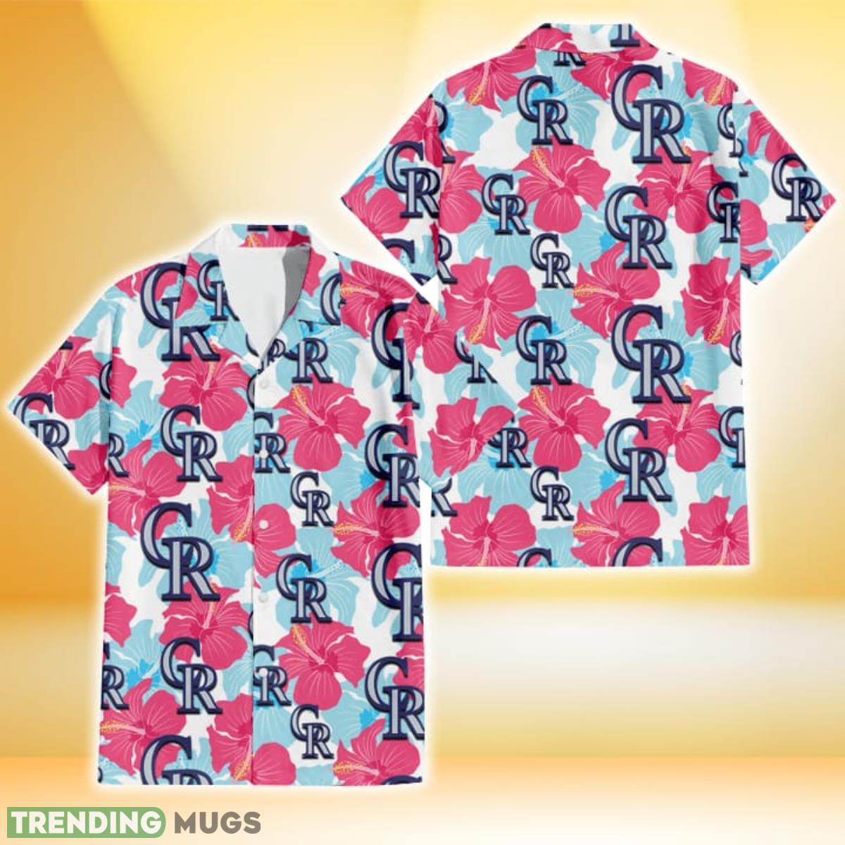 Colorado Rockies Pink Blue Hibiscus White Background 3D Hawaiian Shirt Gift For Fans Product Photo 1 Colorado Rockies Pink Blue Hibiscus White Background 3D Hawaiian Shirt Gift For Fans Product Photo 1