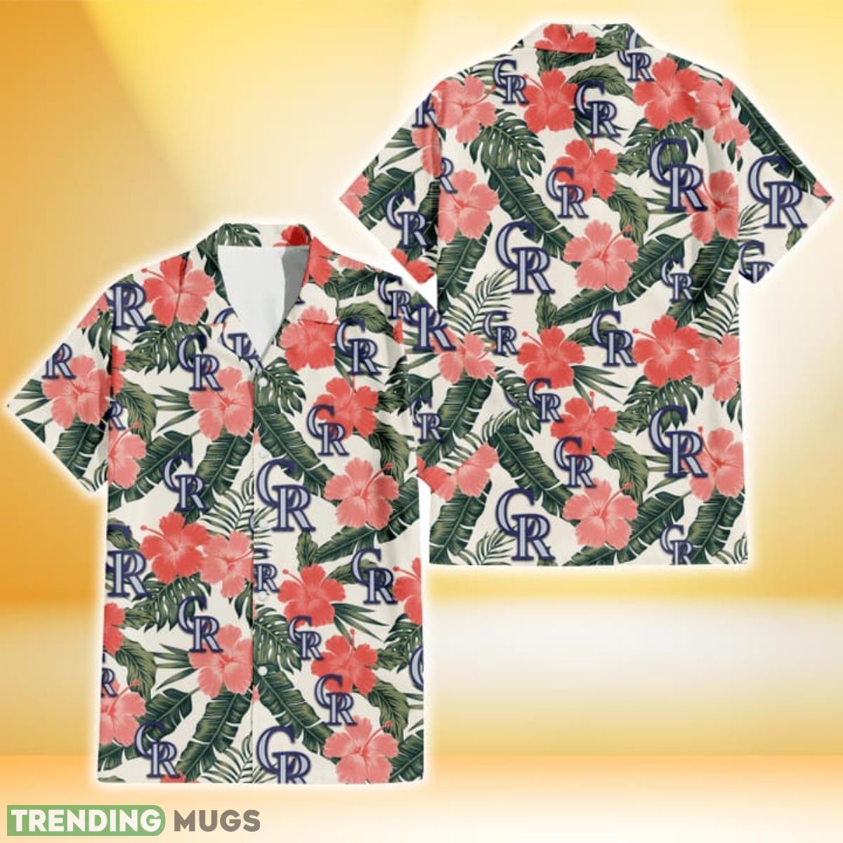 Colorado Rockies Pink Coral Hibiscus Banana Leaf Beige Background 3D Hawaiian Shirt Gift For Fans Product Photo 1 Colorado Rockies Pink Coral Hibiscus Banana Leaf Beige Background 3D Hawaiian Shirt Gift For Fans Product Photo 1
