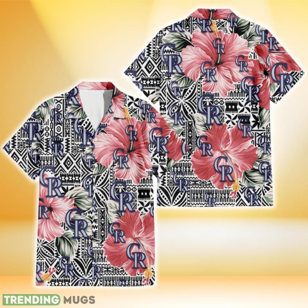 Colorado Rockies Pink Hibiscus Black Pattern White Background 3D Hawaiian Shirt Gift For Fans Product Photo 1 Colorado Rockies Pink Hibiscus Black Pattern White Background 3D Hawaiian Shirt Gift For Fans Product Photo 1