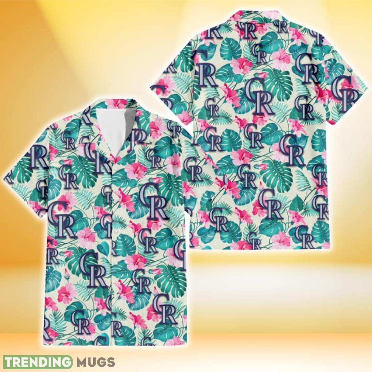 Colorado Rockies Pink Hibiscus Green Leaf Beige Background 3D Hawaiian Shirt Gift For Fans Product Photo 1 Colorado Rockies Pink Hibiscus Green Leaf Beige Background 3D Hawaiian Shirt Gift For Fans Product Photo 1