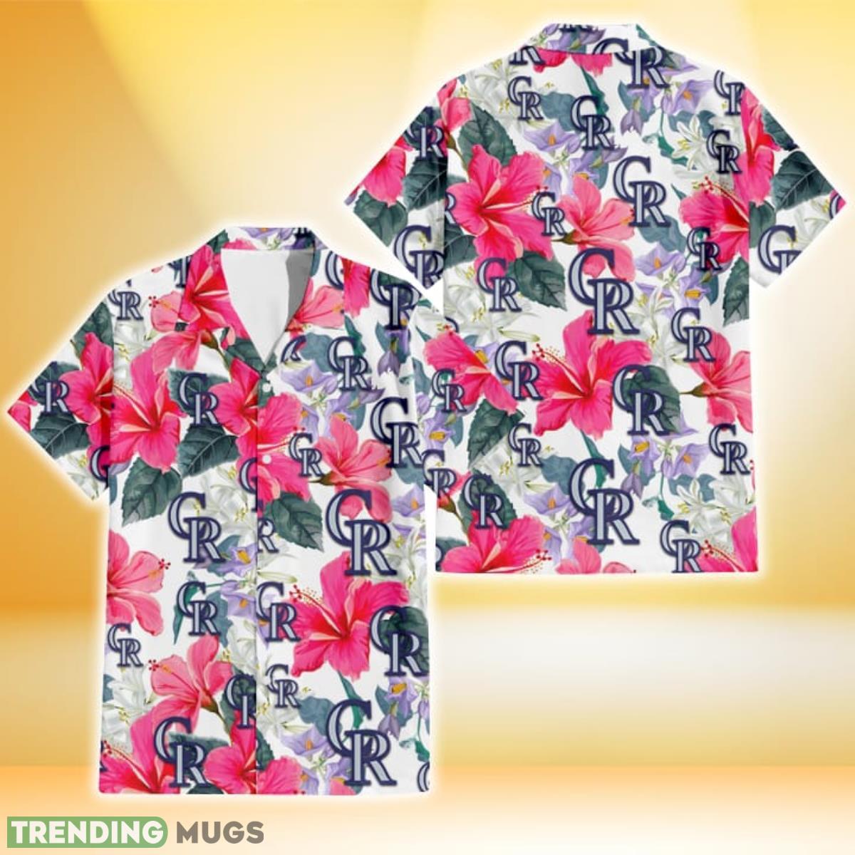 Colorado Rockies Pink Hibiscus White Orchid White Background 3D Hawaiian Shirt Gift For Fans Product Photo 1