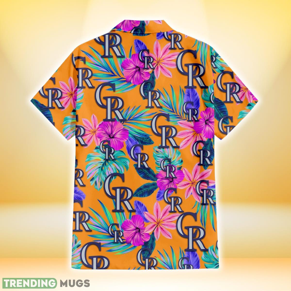 Colorado Rockies Purple Hibiscus Neon Leaf Orange Background 3D Hawaiian Shirt Gift For Fans Hawaiian Shirt Colorado Rockies Purple Hibiscus Neon Leaf Orange Background 3D Hawaiian Shirt Gift For Fans Hawaiian Shirt