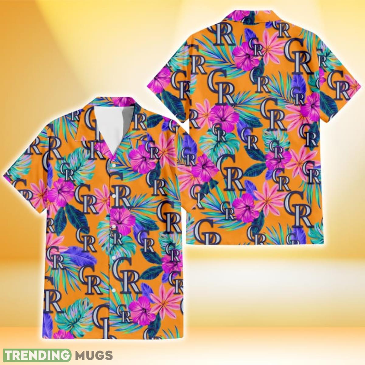 Colorado Rockies Purple Hibiscus Neon Leaf Orange Background 3D Hawaiian Shirt Gift For Fans Product Photo 1 Colorado Rockies Purple Hibiscus Neon Leaf Orange Background 3D Hawaiian Shirt Gift For Fans Product Photo 1