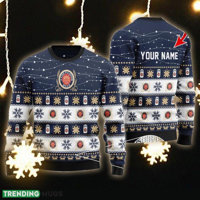 Custom Name Christmas Twinkle Lights Miller Lite Ugly Christmas Sweater - Personalized Christmas Twinkle Lights Miller Lite Ugly Christmas Sweater Custom Name Christmas Twinkle Lights Miller Lite Ugly Christmas Sweater - Personalized Christmas Twinkle Lights Miller Lite Ugly Christmas Sweater