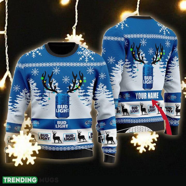Custom Name Deer Bud Light Ugly Christmas Sweater Gift For Men Women - Personalized Deer Bud Light Ugly Christmas Sweater Gift Men Women Custom Name Deer Bud Light Ugly Christmas Sweater Gift For Men Women - Personalized Deer Bud Light Ugly Christmas Sweater Gift Men Women