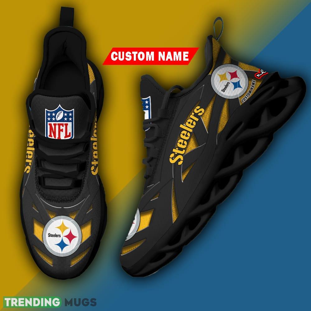 Custom Name Pittsburgh Steelers NFL Striped Max Soul Shoes Gift For Men Women Max Soul Custom Name Pittsburgh Steelers NFL Striped Max Soul Shoes Gift For Men Women Max Soul