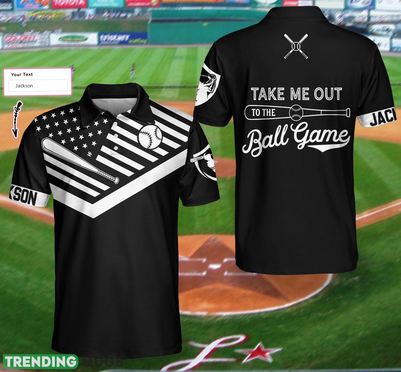 Custom Name Take Me Out To The Ball Game, Black American Flag Baseball Shirt Polo Shirt Polo Shirt Custom Name Take Me Out To The Ball Game, Black American Flag Baseball Shirt Polo Shirt Polo Shirt