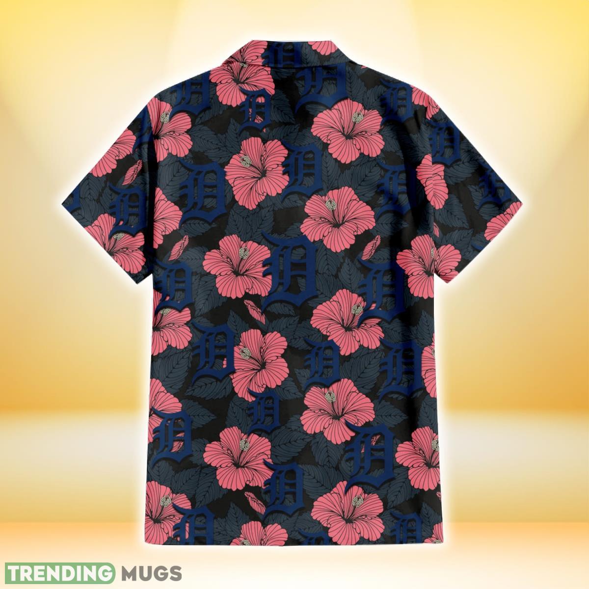 Detroit Tigers Light Coral Hibiscus Gray Leaf Black Background 3D Hawaiian Shirt Gift For Fans Hawaiian Shirt Detroit Tigers Light Coral Hibiscus Gray Leaf Black Background 3D Hawaiian Shirt Gift For Fans Hawaiian Shirt