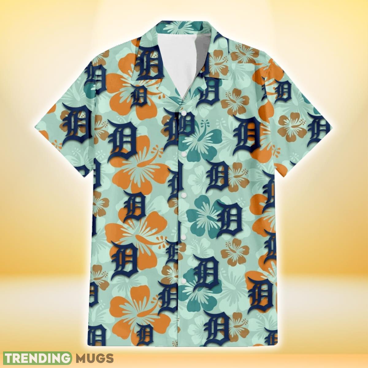 Detroit Tigers Orange Green Hibiscus Pale Green Background 3D Hawaiian Shirt Gift For Fans Hawaiian Shirt Detroit Tigers Orange Green Hibiscus Pale Green Background 3D Hawaiian Shirt Gift For Fans Hawaiian Shirt