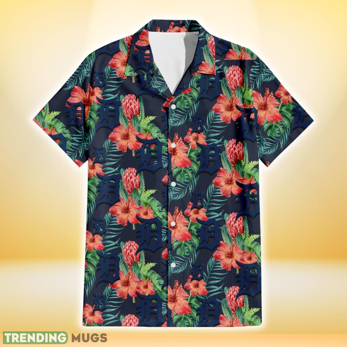 Detroit Tigers Orange Hibiscus Green Tropical Leaf Dark Background 3D Hawaiian Shirt Gift For Fans Hawaiian Shirt Detroit Tigers Orange Hibiscus Green Tropical Leaf Dark Background 3D Hawaiian Shirt Gift For Fans Hawaiian Shirt