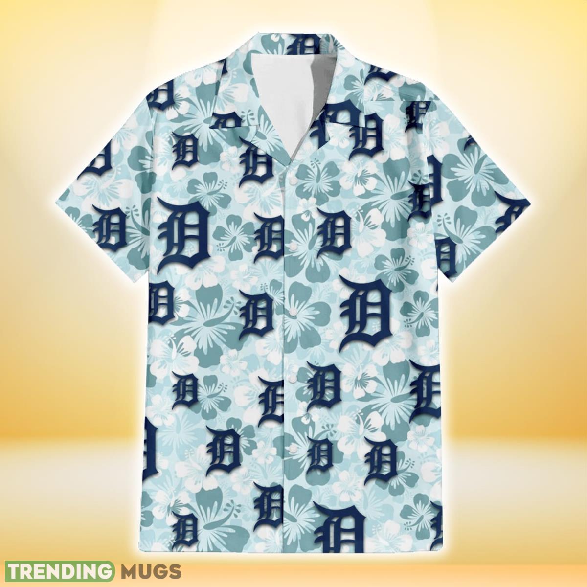 Detroit Tigers Pale Turquoise Hibiscus Light Cyan Background 3D Hawaiian Shirt Gift For Fans Hawaiian Shirt Detroit Tigers Pale Turquoise Hibiscus Light Cyan Background 3D Hawaiian Shirt Gift For Fans Hawaiian Shirt