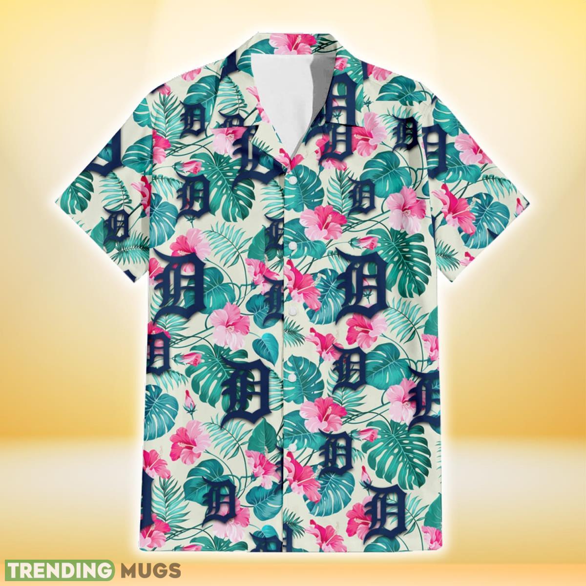 Detroit Tigers Pink Hibiscus Green Leaf Beige Background 3D Hawaiian Shirt Gift For Fans Hawaiian Shirt Detroit Tigers Pink Hibiscus Green Leaf Beige Background 3D Hawaiian Shirt Gift For Fans Hawaiian Shirt