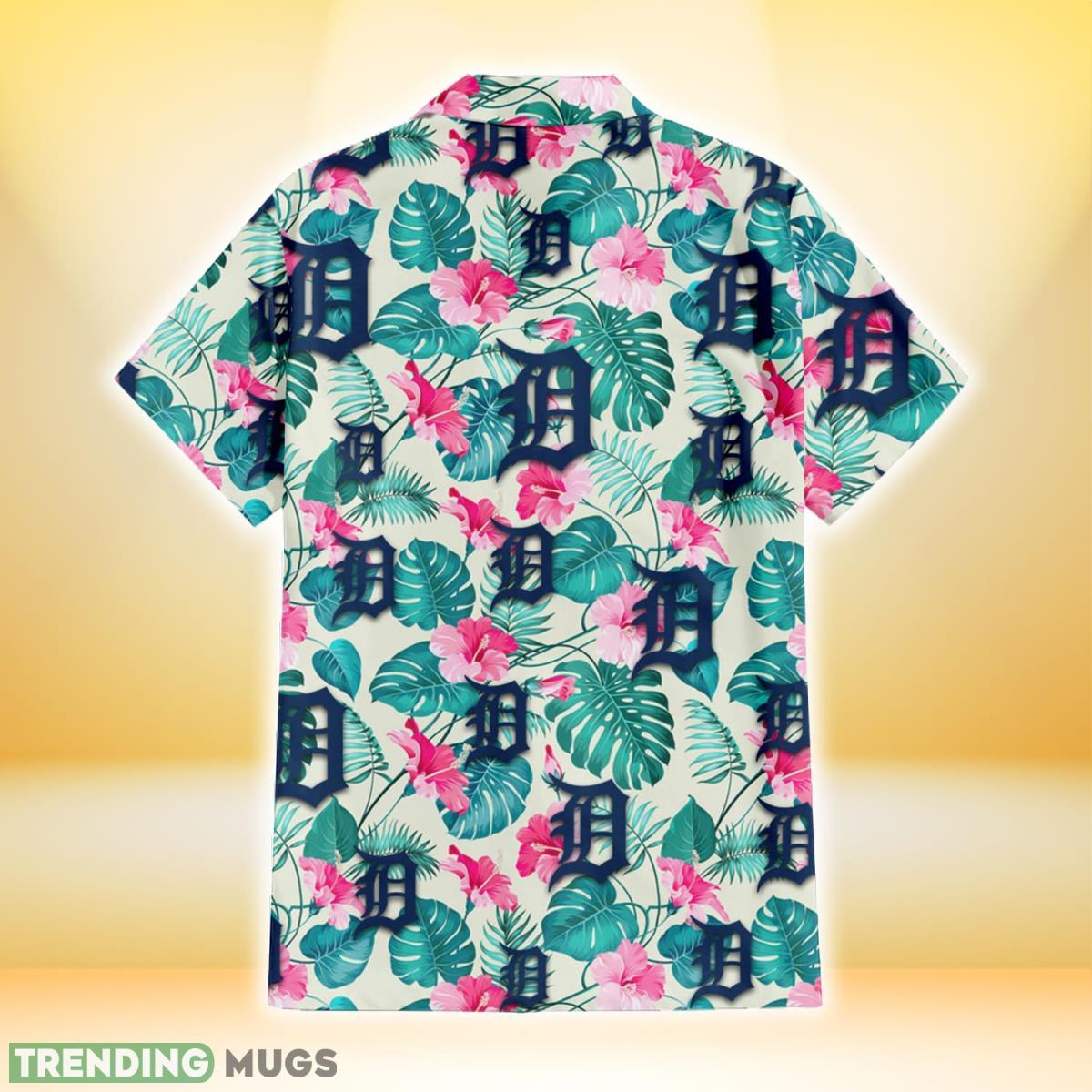 Detroit Tigers Pink Hibiscus Green Leaf Beige Background 3D Hawaiian Shirt Gift For Fans Hawaiian Shirt Detroit Tigers Pink Hibiscus Green Leaf Beige Background 3D Hawaiian Shirt Gift For Fans Hawaiian Shirt