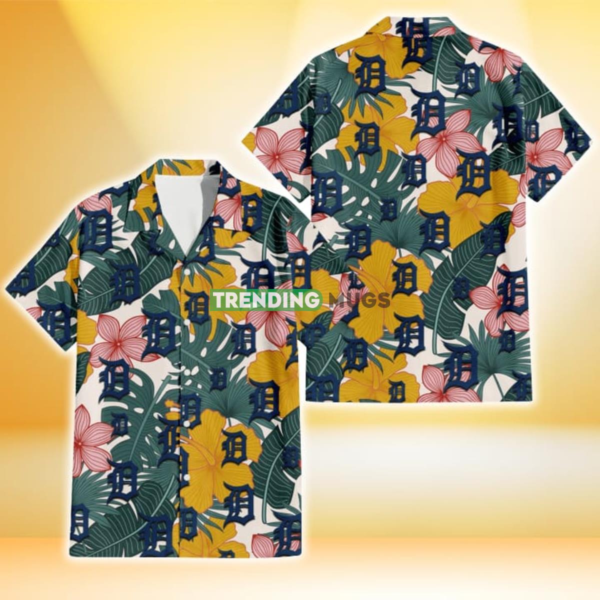Detroit Tigers Yellow Hibiscus Green Banana Leaf Pink Porcelain Flower 3D Hawaiian Shirt Gift For Fans Product Photo 1