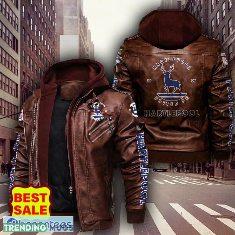 EFL League Two Hartlepool United Logo Brown And Black Leather Jacket For Fans 2D Leather Jacket EFL League Two Hartlepool United Logo Brown And Black Leather Jacket For Fans 2D Leather Jacket
