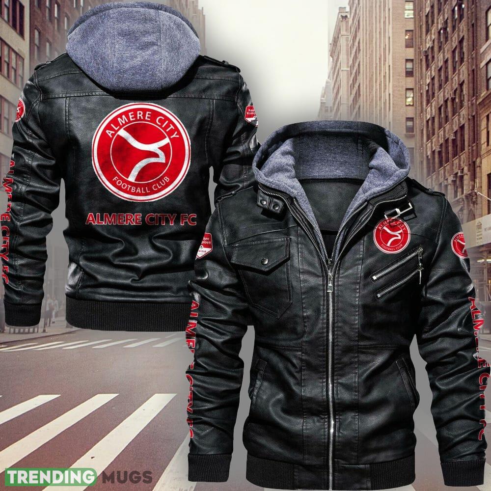 Eredivisie Almere City FC Big Logo Brown And Black Leather Jacket Men Women - Eredivisie Almere City FC Leather Jacket_1 Eredivisie Almere City FC Big Logo Brown And Black Leather Jacket Men Women - Eredivisie Almere City FC Leather Jacket_1