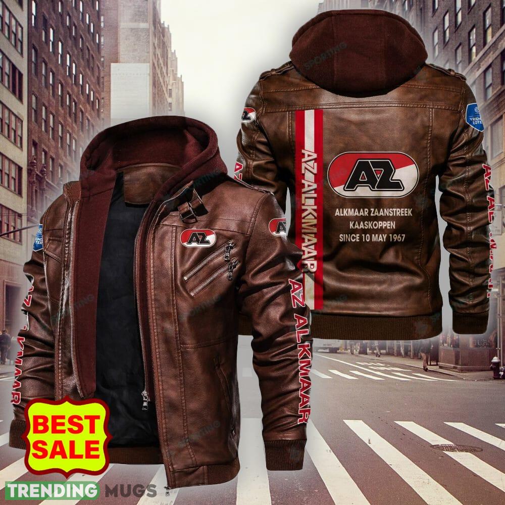 Eredivisie AZ Alkmaar Logo 7 Brown And Black Leather Jacket For Men And Women 2D Leather Jacket Eredivisie AZ Alkmaar Logo 7 Brown And Black Leather Jacket For Men And Women 2D Leather Jacket