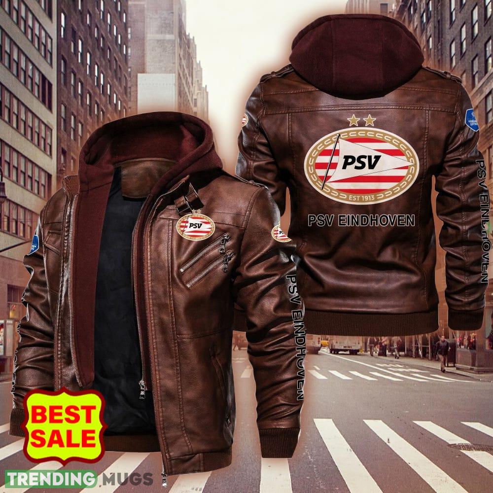 Eredivisie PSV Logo 3 Brown And Black Leather Jacket For Men And Women 2D Leather Jacket Eredivisie PSV Logo 3 Brown And Black Leather Jacket For Men And Women 2D Leather Jacket