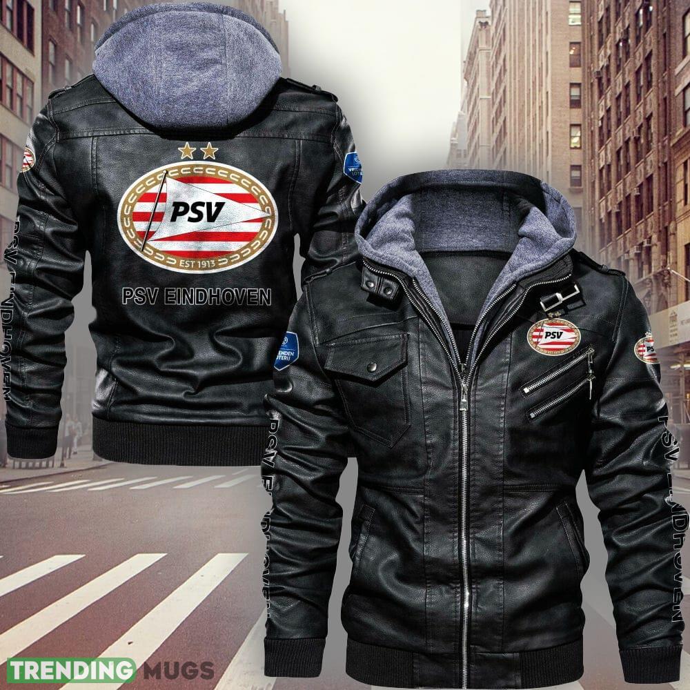 Eredivisie PSV Logo 3 Brown And Black Leather Jacket For Men And Women - Eredivisie PSV Leather Jacket_1 Eredivisie PSV Logo 3 Brown And Black Leather Jacket For Men And Women - Eredivisie PSV Leather Jacket_1