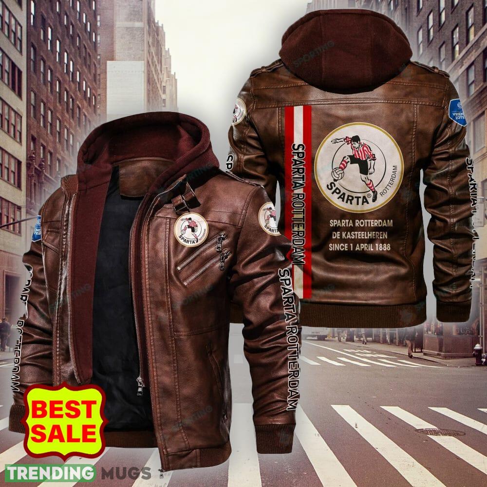 Eredivisie Sparta Rotterdam Logo 1 Brown And Black Leather Jacket For Fans 2D Leather Jacket Eredivisie Sparta Rotterdam Logo 1 Brown And Black Leather Jacket For Fans 2D Leather Jacket