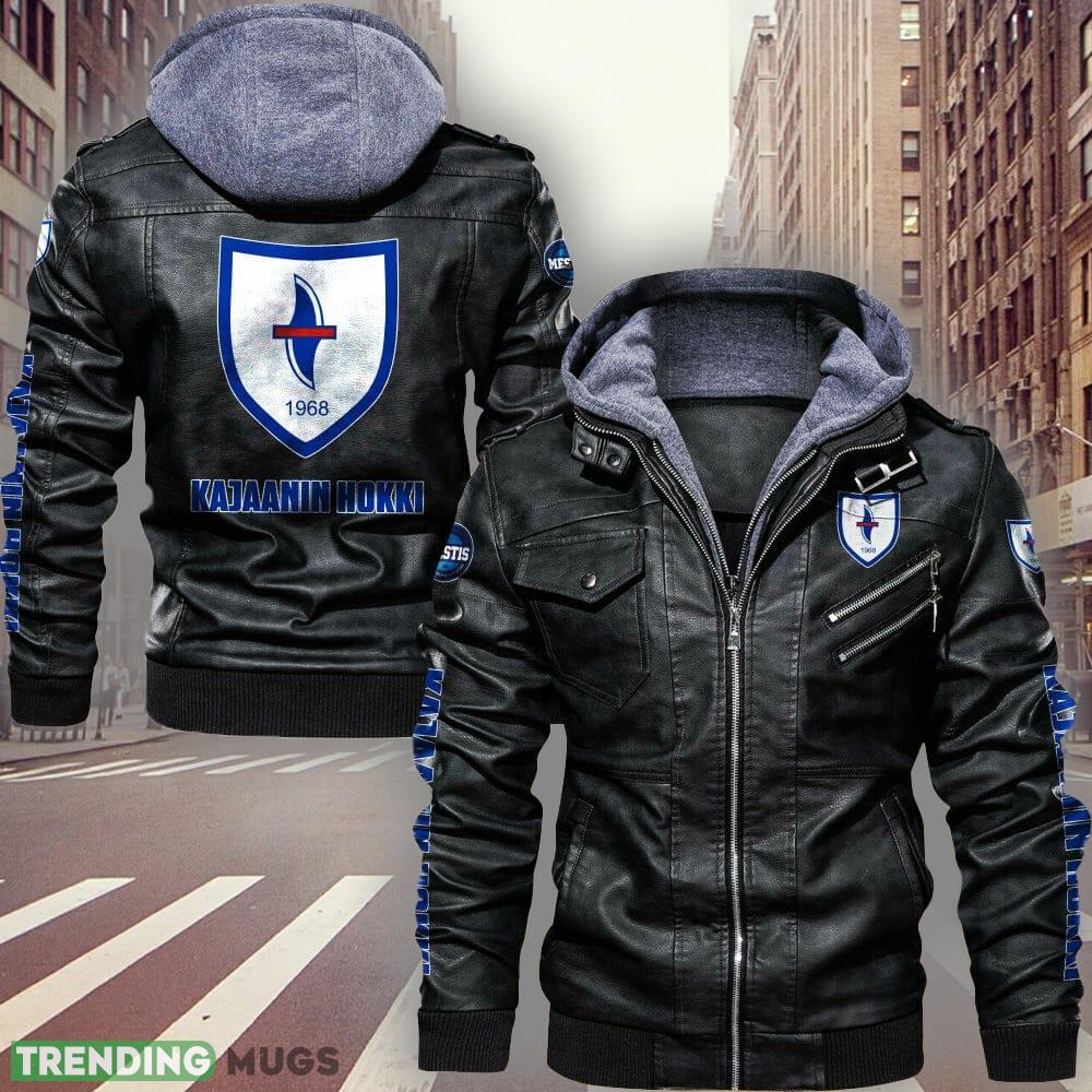 Finland Fans Kajaanin Hokki Big Logo Brown And Black Leather Jacket Men Women - Finland Kajaanin Hokki Leather Jacket_1 Finland Fans Kajaanin Hokki Big Logo Brown And Black Leather Jacket Men Women - Finland Kajaanin Hokki Leather Jacket_1