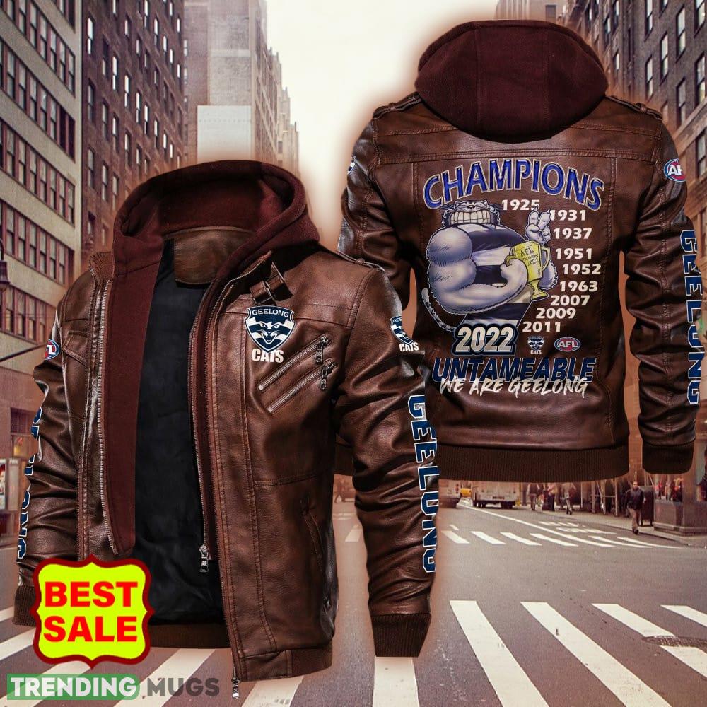 Geelong Football Club Cats Logo 6 Brown And Black Leather Jacket For Men And Women 2D Leather Jacket Geelong Football Club Cats Logo 6 Brown And Black Leather Jacket For Men And Women 2D Leather Jacket