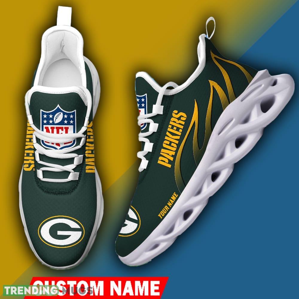 Green Bay Packers Custom Name NFL Logo Flame Max Soul Shoes For Men Women Max Soul Green Bay Packers Custom Name NFL Logo Flame Max Soul Shoes For Men Women Max Soul
