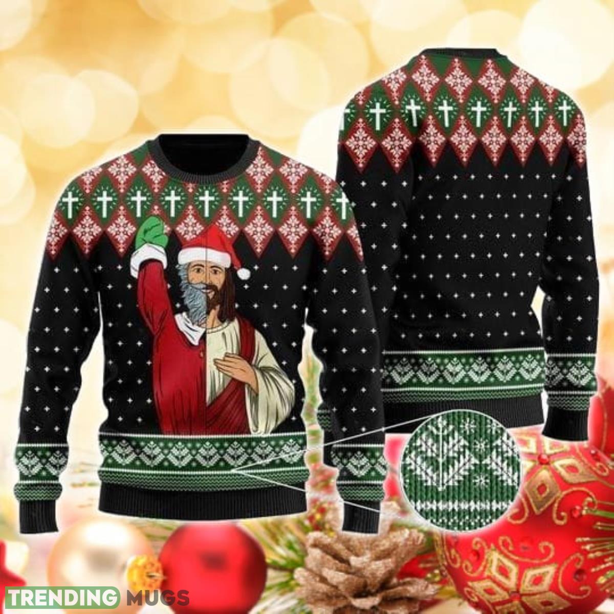 Jesus And Santa Claus 3D Sweater Ugly Christmas Sweater For Men Women Product Photo 1