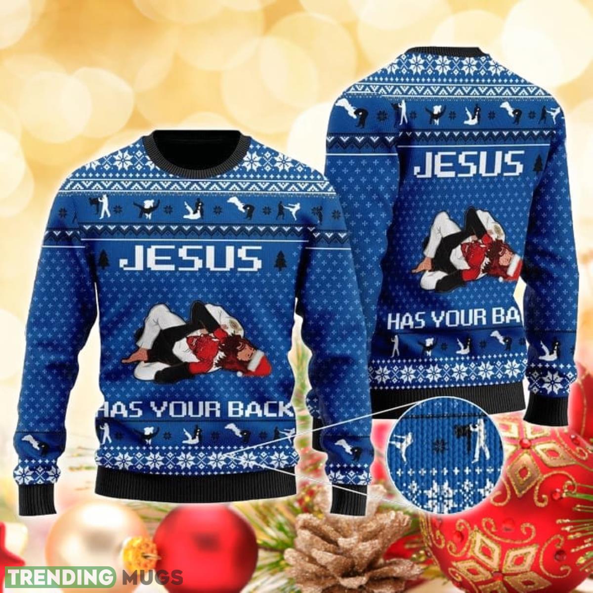Jesus Has Your Back Jiu Jitsu 3D Sweater Ugly Christmas Sweater For Men Women Product Photo 1