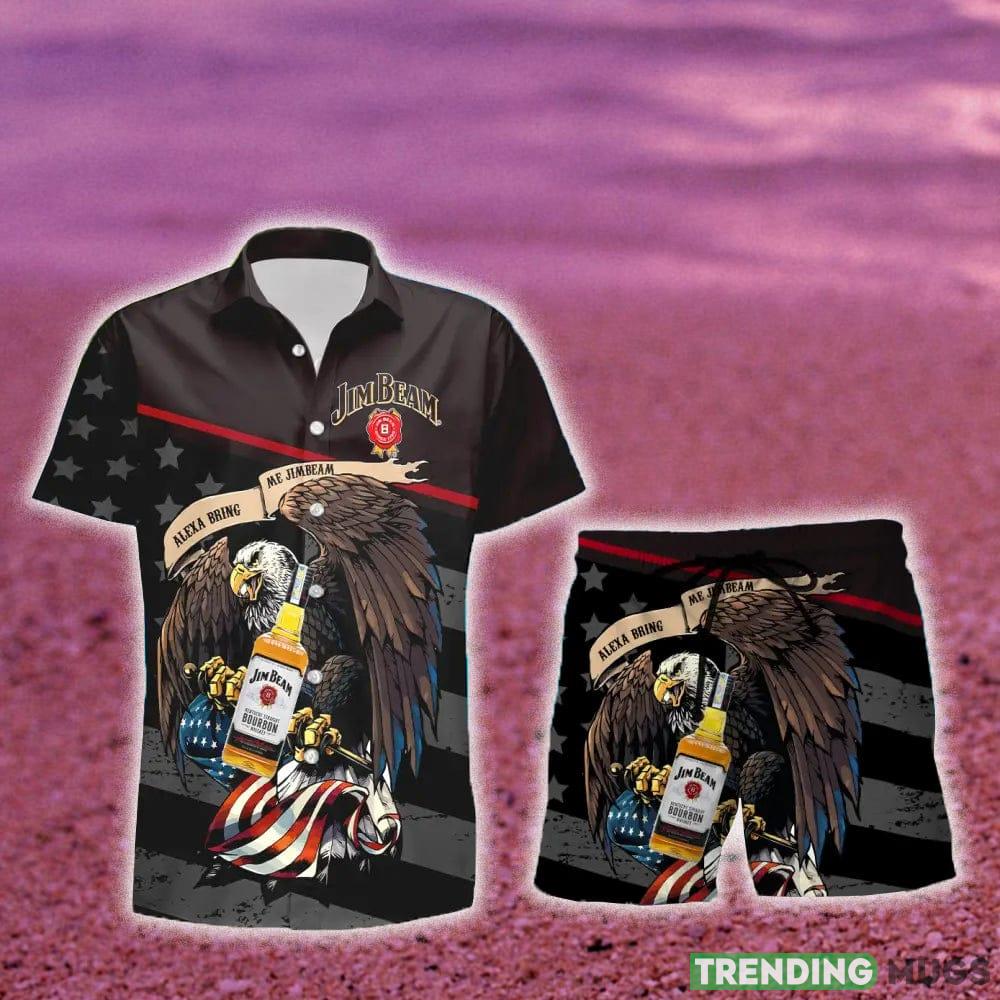 Jim Beam Eagle American Flag Gift Hawaiian Set Shirt And Short Summer Beach Hawaiian & Short Jim Beam Eagle American Flag Gift Hawaiian Set Shirt And Short Summer Beach Hawaiian & Short