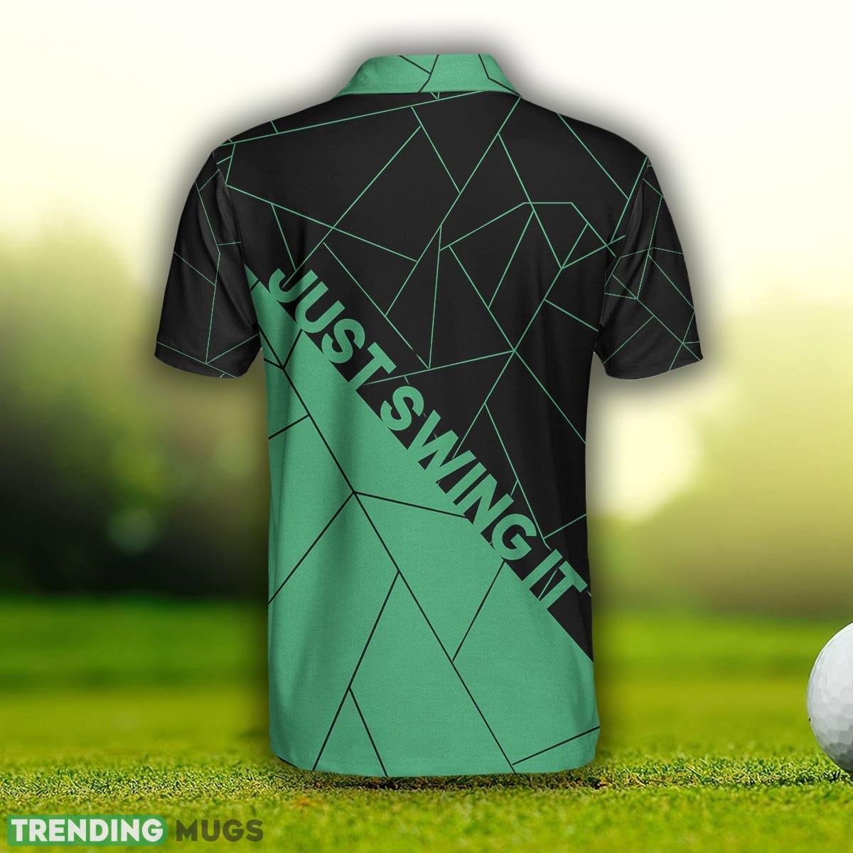Just Swing It Abstract Geometric Line Pattern, Black And Cyan Golf Shirt Polo Shirt Custom Name Polo Shirt Just Swing It Abstract Geometric Line Pattern, Black And Cyan Golf Shirt Polo Shirt Custom Name Polo Shirt