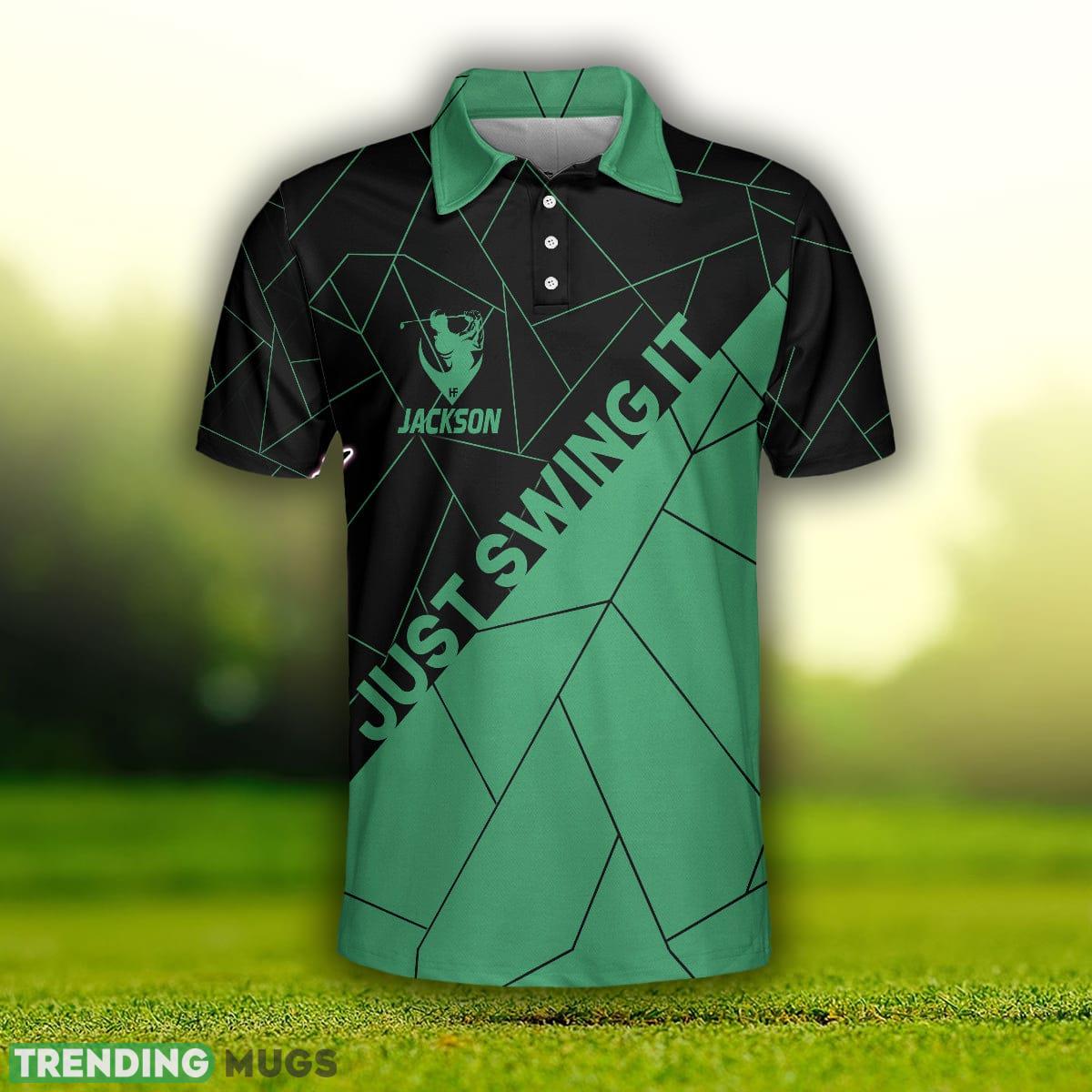 Just Swing It Abstract Geometric Line Pattern, Black And Cyan Golf Shirt Polo Shirt Custom Name Polo Shirt Just Swing It Abstract Geometric Line Pattern, Black And Cyan Golf Shirt Polo Shirt Custom Name Polo Shirt