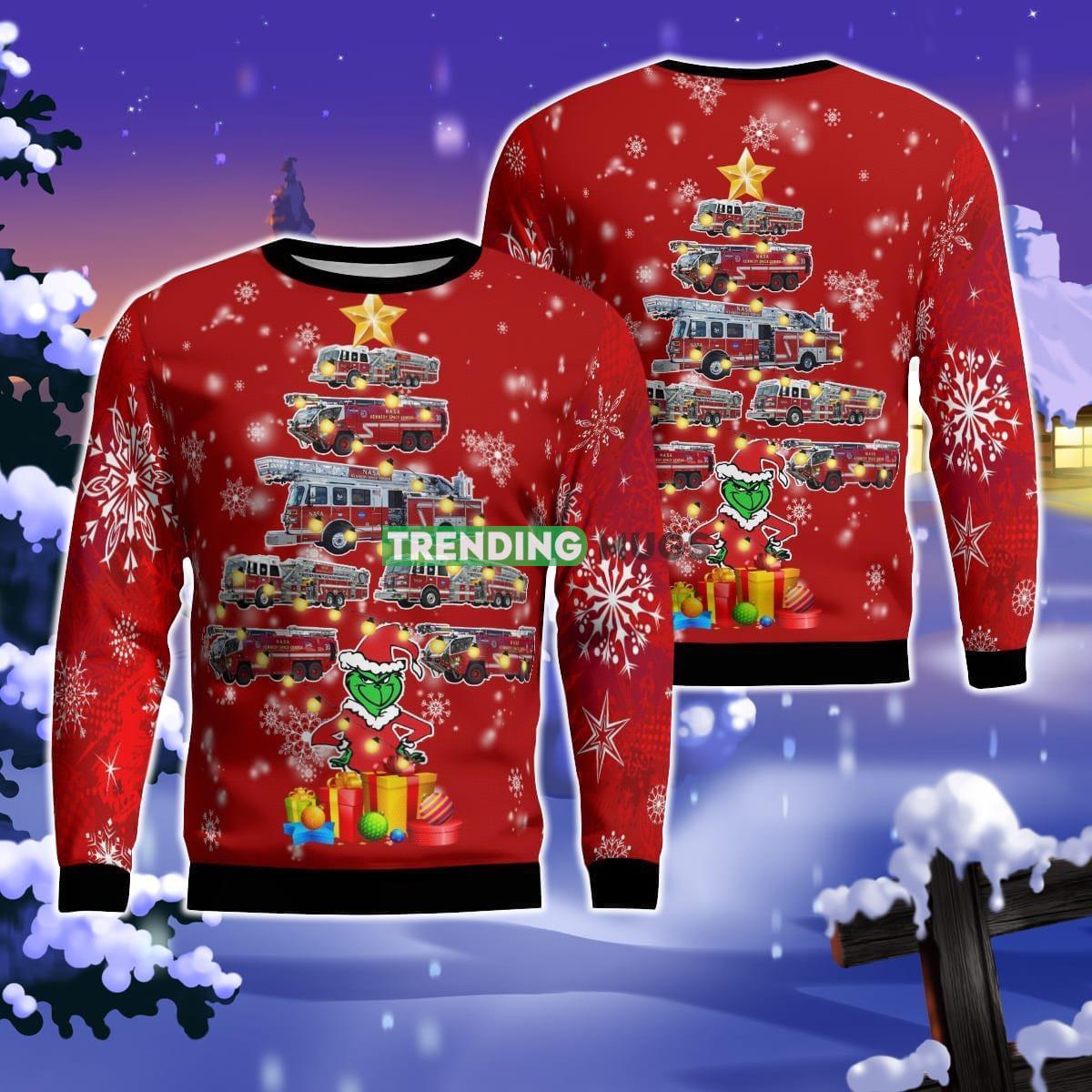 Kennedy Space Center, Florida, NASA Kennedy Space Center Fire Rescue Christmas Ugly Sweater For Men Women Product Photo 1