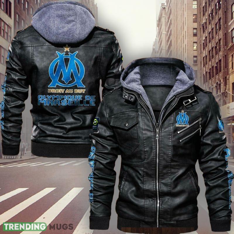Ligue 1 Uber Eats Olympique de Marseille Logo 3 Black Brown Leather Jacket For Fans - Ligue 1 Uber Eats Olympique de Marseille Leather Jacket_1 Ligue 1 Uber Eats Olympique de Marseille Logo 3 Black Brown Leather Jacket For Fans - Ligue 1 Uber Eats Olympique de Marseille Leather Jacket_1