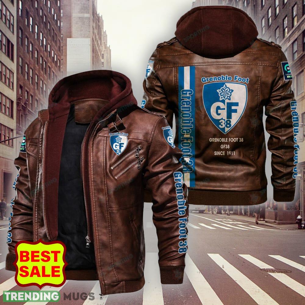 Ligue 2 Grenoble Foot 38 Design 6 Teams Logo Brown And Black Leather Jacket 2D Leather Jacket Ligue 2 Grenoble Foot 38 Design 6 Teams Logo Brown And Black Leather Jacket 2D Leather Jacket