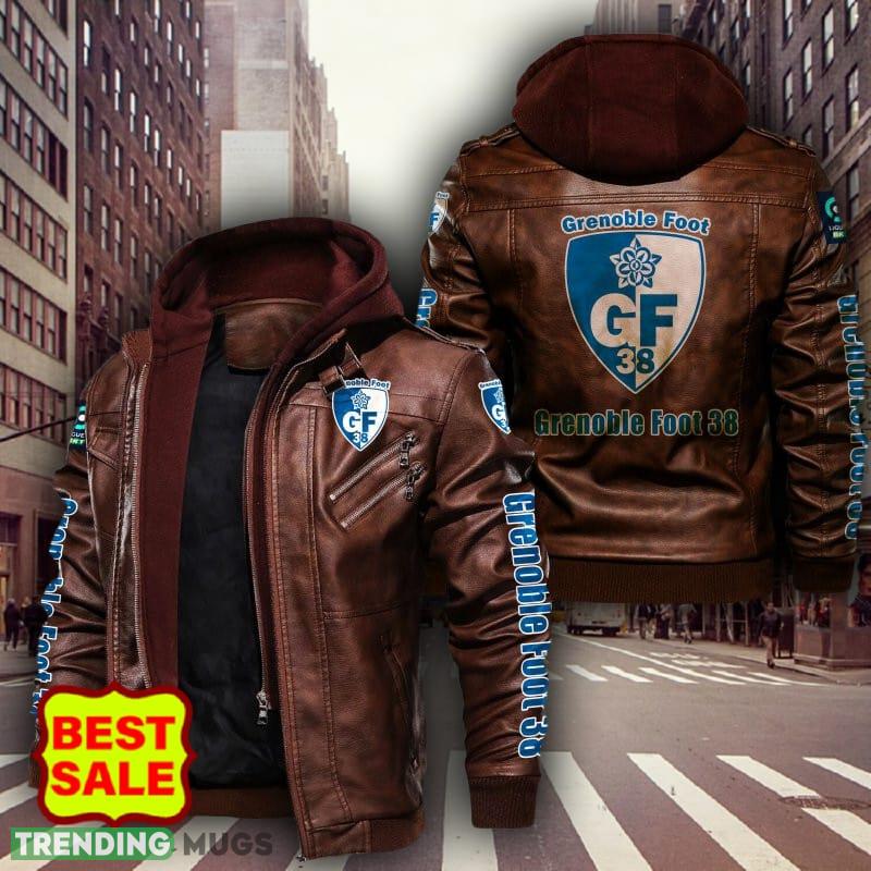 Ligue 2 Grenoble Foot 38 Logo 3 Brown And Black Leather Jacket For Fans 2D Leather Jacket Ligue 2 Grenoble Foot 38 Logo 3 Brown And Black Leather Jacket For Fans 2D Leather Jacket